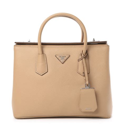 PRADA Saffiano Cuir Twin Tote Noisette 